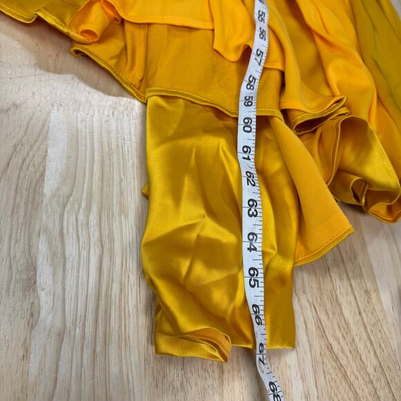 Mac Duggal NWT 12404 Yellow Faux Wrap Puff Shoulder Long Sleeve A-Line Gown Sz 8 - Picture 11 of 11